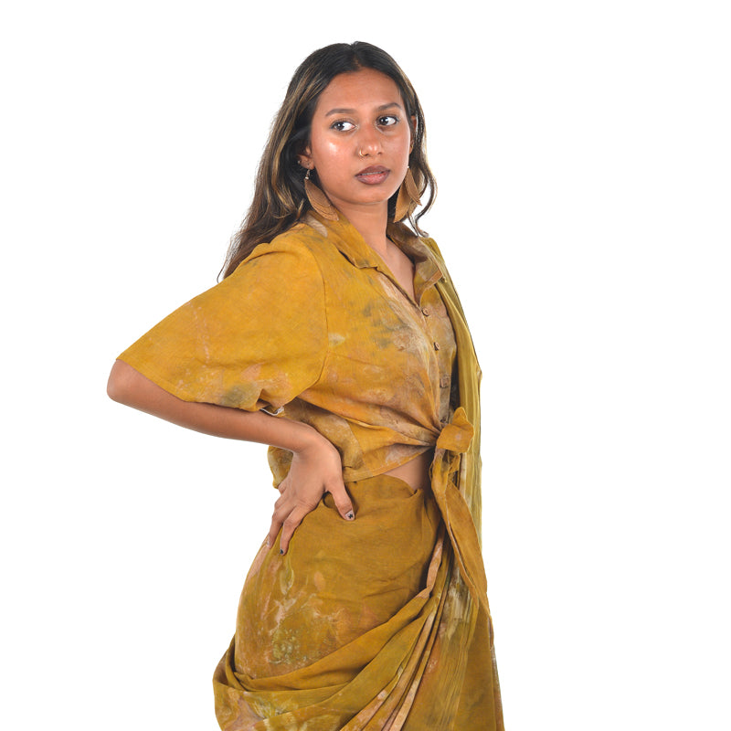 Mustard Ochre Botanical Hand-Dyed Saree