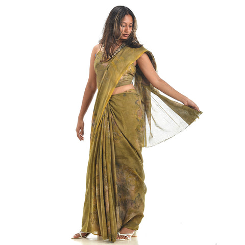 Olive Green Botanical Saree