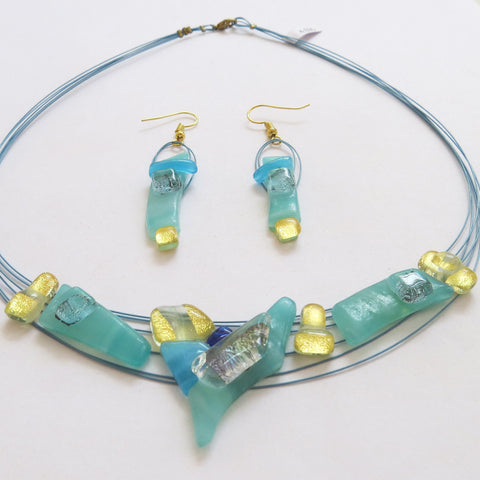 Turquoise Gold-in-Glass Set