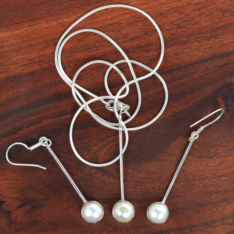 Pearl Silver 92.5 Jewellery Set - Style 2