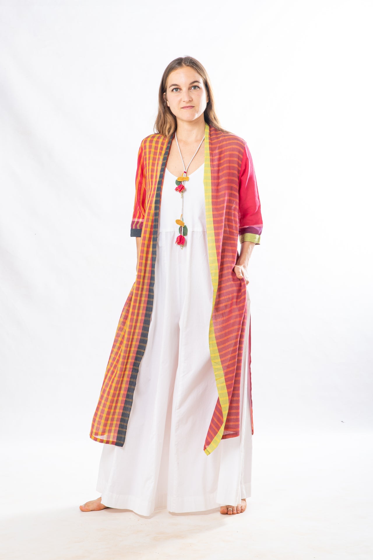 Pink Checks Handwoven Cotton Summer Jacket