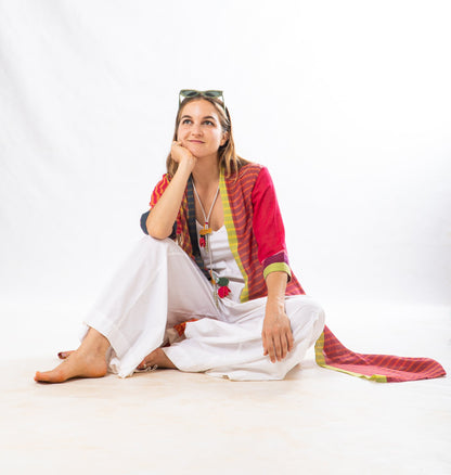 Pink Checks Handwoven Cotton Summer Jacket