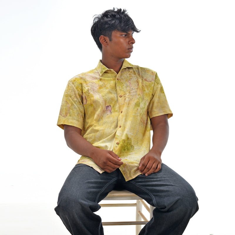 Botanical Printed Cotton Shirt – Soft Yellow