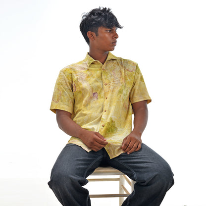 Botanical Printed Cotton Shirt – Soft Yellow