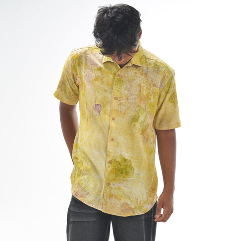 Botanical Printed Cotton Shirt – Soft Yellow