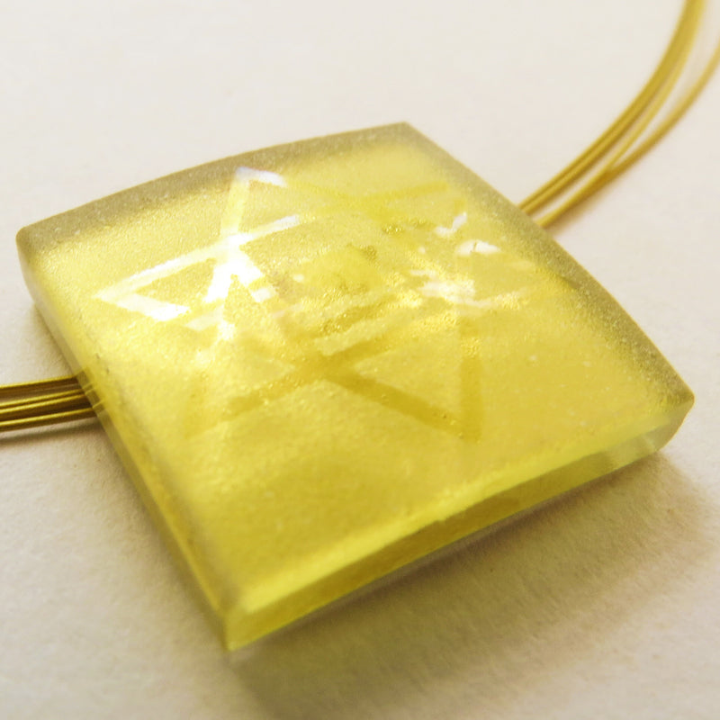 Sri Aurobindo Symbol Square Pendant  (Gold-in-Glass)