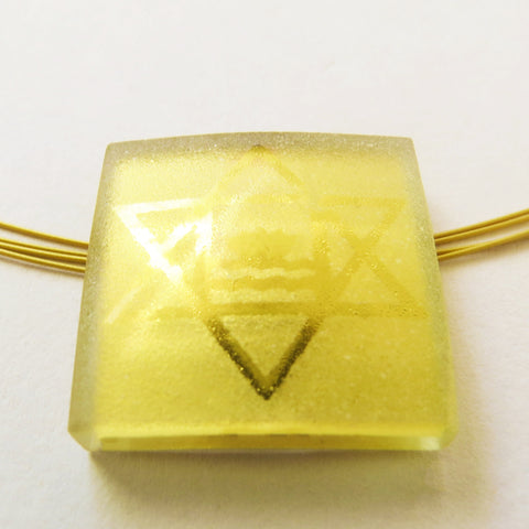 Sri Aurobindo Symbol Square Pendant  (Gold-in-Glass)