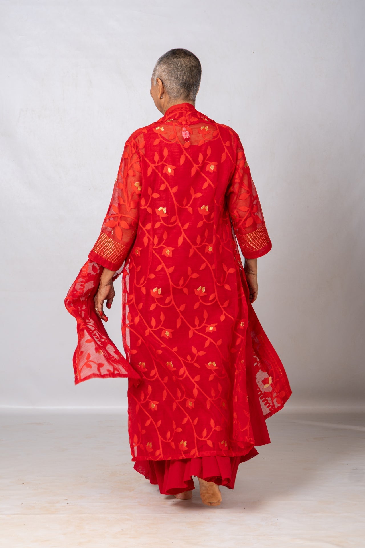 Set of 2- Devashree Red Jamdani Jacket & Dress