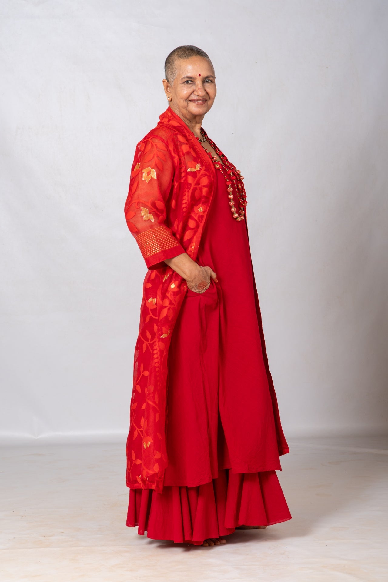 Set of 2- Devashree Red Jamdani Jacket & Dress