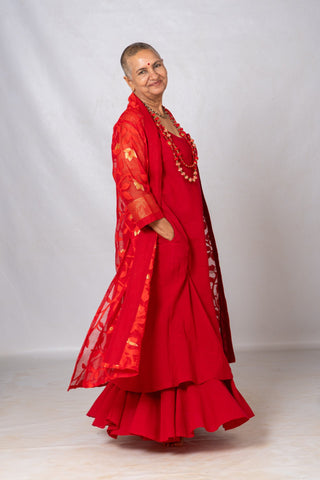 Set of 2- Devashree Red Jamdani Jacket & Dress