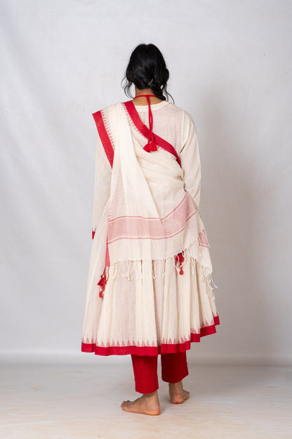 Set of 4-Red, Kora khadi Temple border Festive ensemble