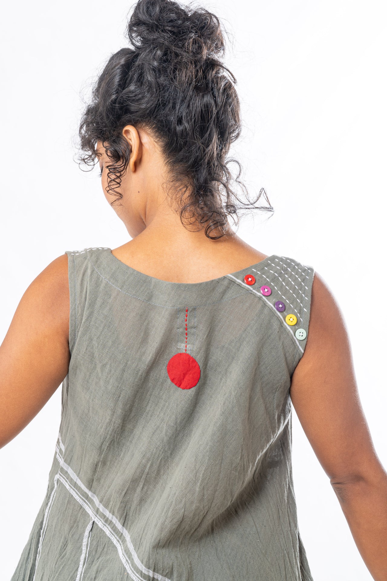 Sage Asymmetrical Hem Sleeveless Midi Dress