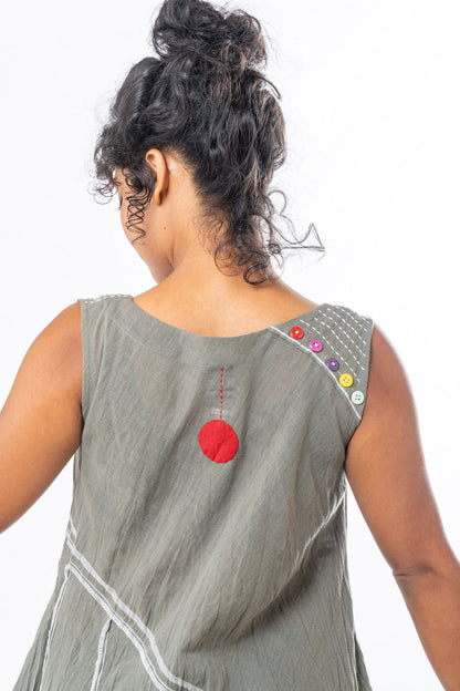 Sage Asymmetrical Hem Sleeveless Midi Dress