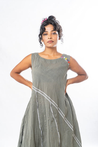 Sage Asymmetrical Hem Sleeveless Midi Dress