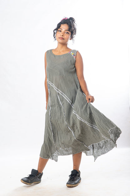 Sage Asymmetrical Hem Sleeveless Midi Dress