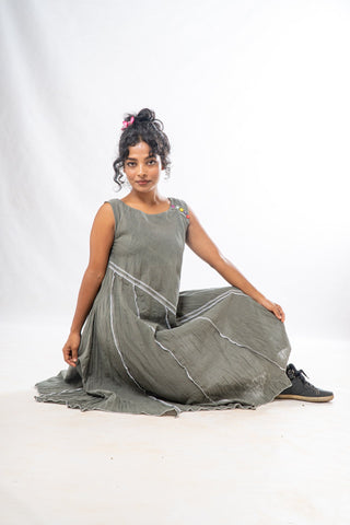 Sage Asymmetrical Hem Sleeveless Midi Dress