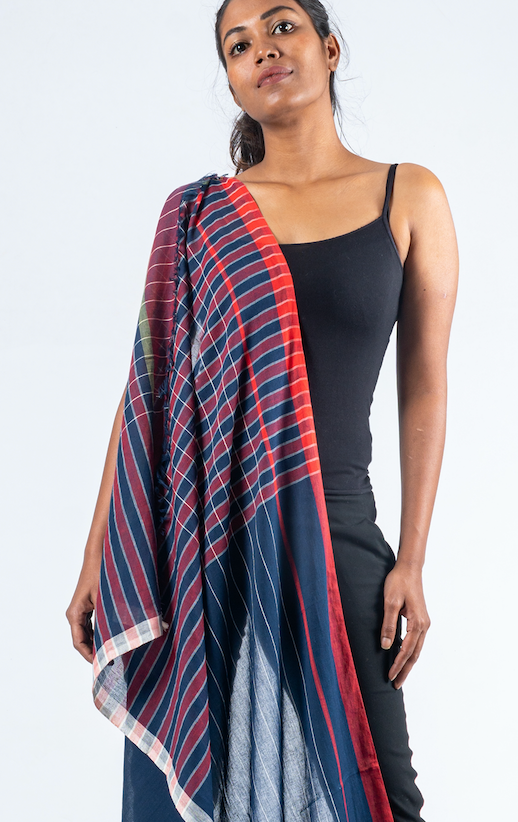 Handwoven Organic Cotton Scarf - PANCHU - Upasana Auroville