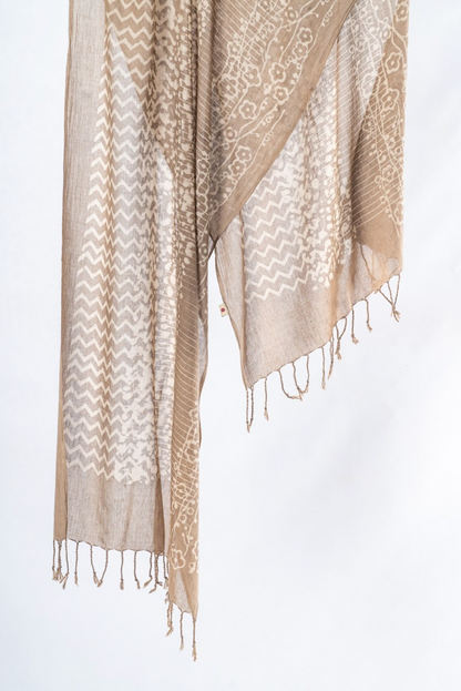 Natural Dyed Organic Cotton Handblock Printed Scarf (Grey)- ATIYA