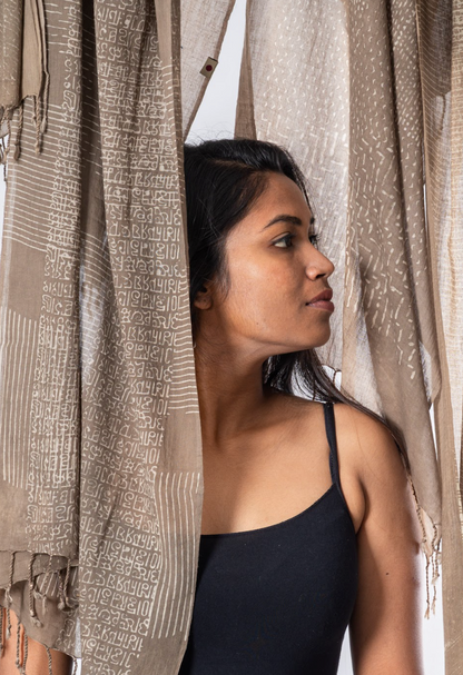 Natural Dyed Organic Cotton Handblock Printed Scarf (Grey)- ABRI