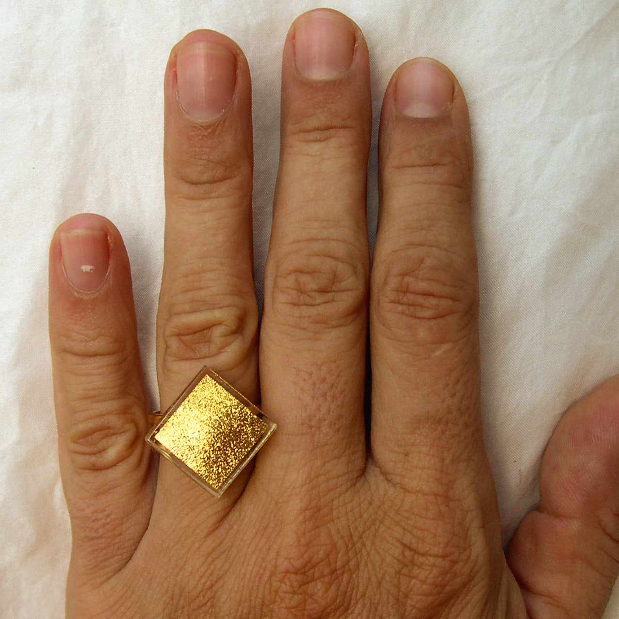 Square Shaped-Ring-Large (Gold-in-Glass)