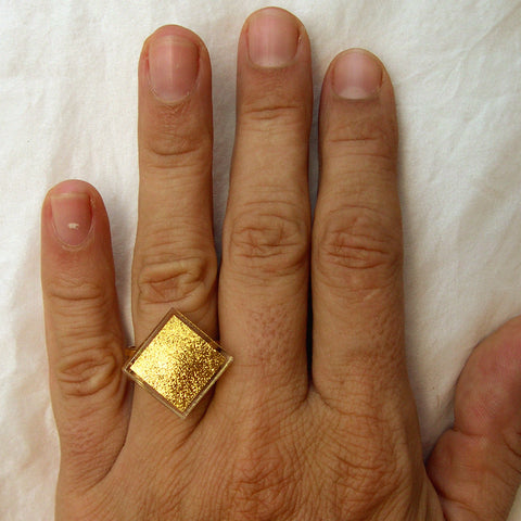 Square Ring-Small Gold-in-Glass (1.5 cm)