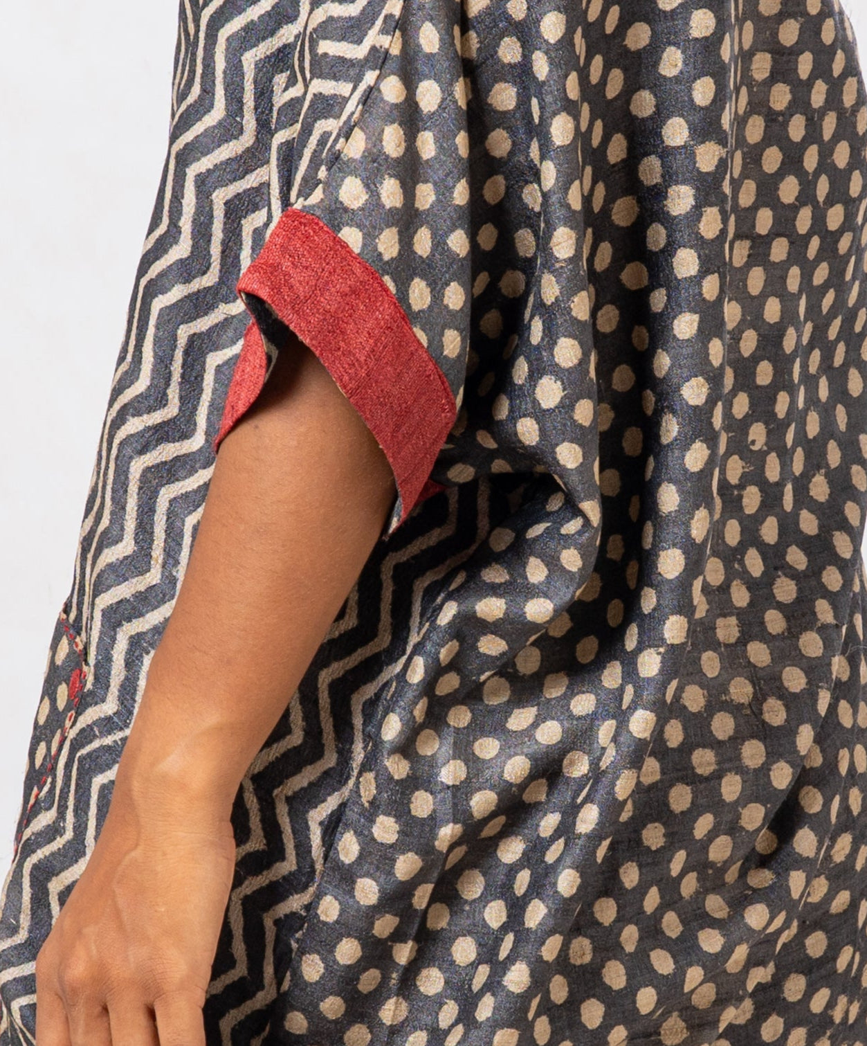 Tussar Silk Cheveron Patterned Boat Neck Top