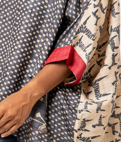 Tussar Silk Dot Patterned Boat Neck Top