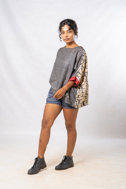 Tussar Silk Dot Patterned Boat Neck Top