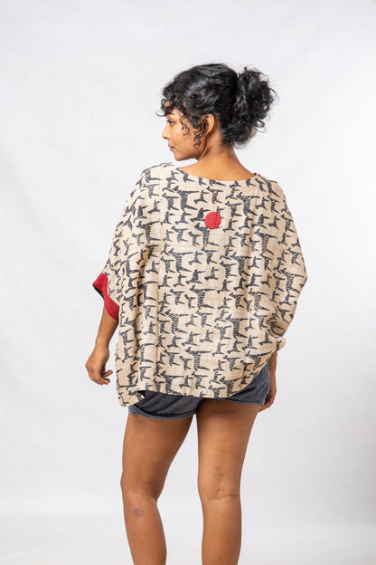 Tussar Silk Dot Patterned Boat Neck Top