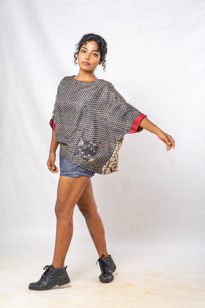 Tussar Silk Dot Patterned Boat Neck Top