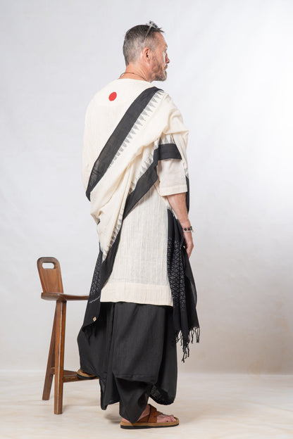 Gender-Fluid Occasion wear Set of 3- Natural Khadi & Black Linen