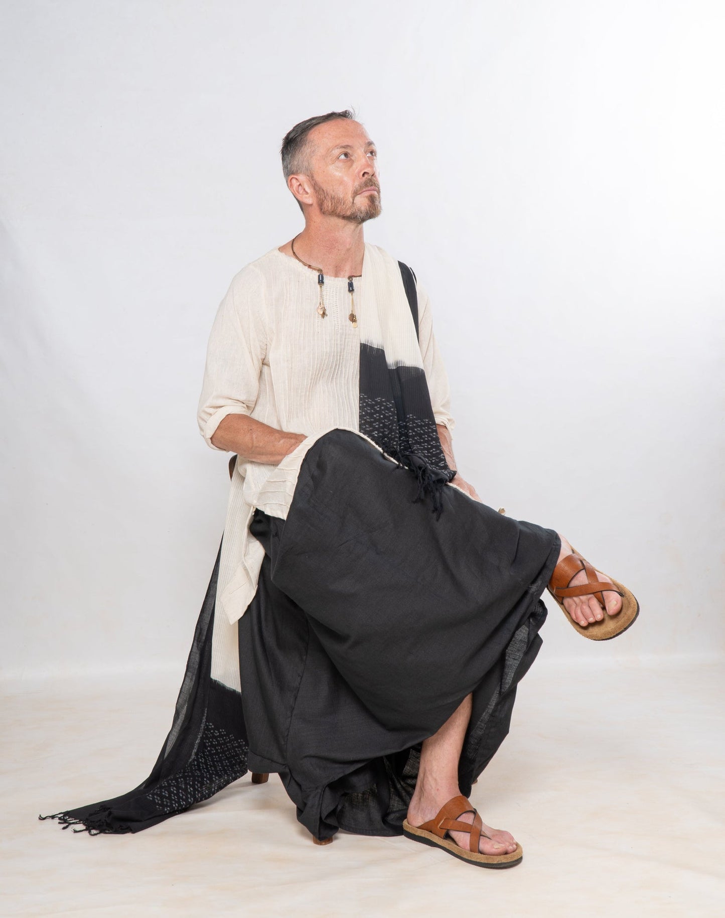 Gender-Fluid Occasion wear Set of 3- Natural Khadi & Black Linen