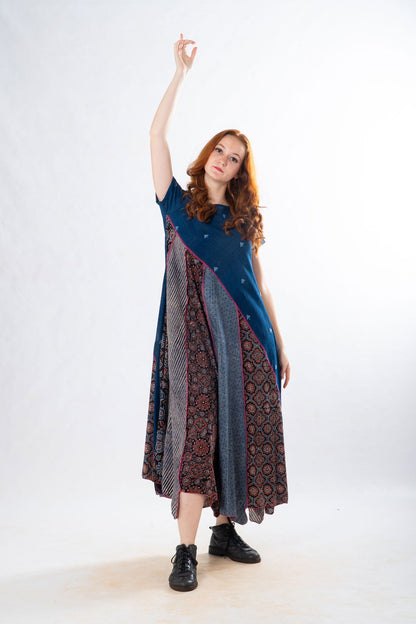 Indigo Panelled Craft Dress