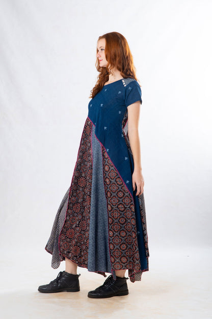 Indigo Panelled Craft Dress