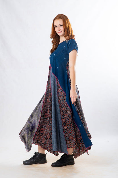 Indigo Panelled Craft Dress