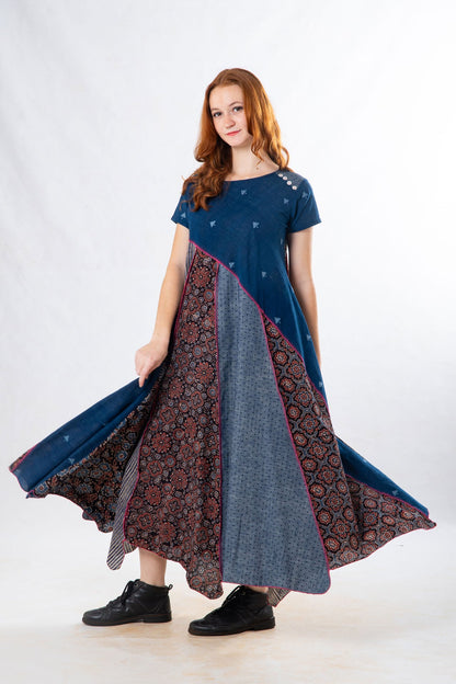 Indigo Panelled Craft Dress
