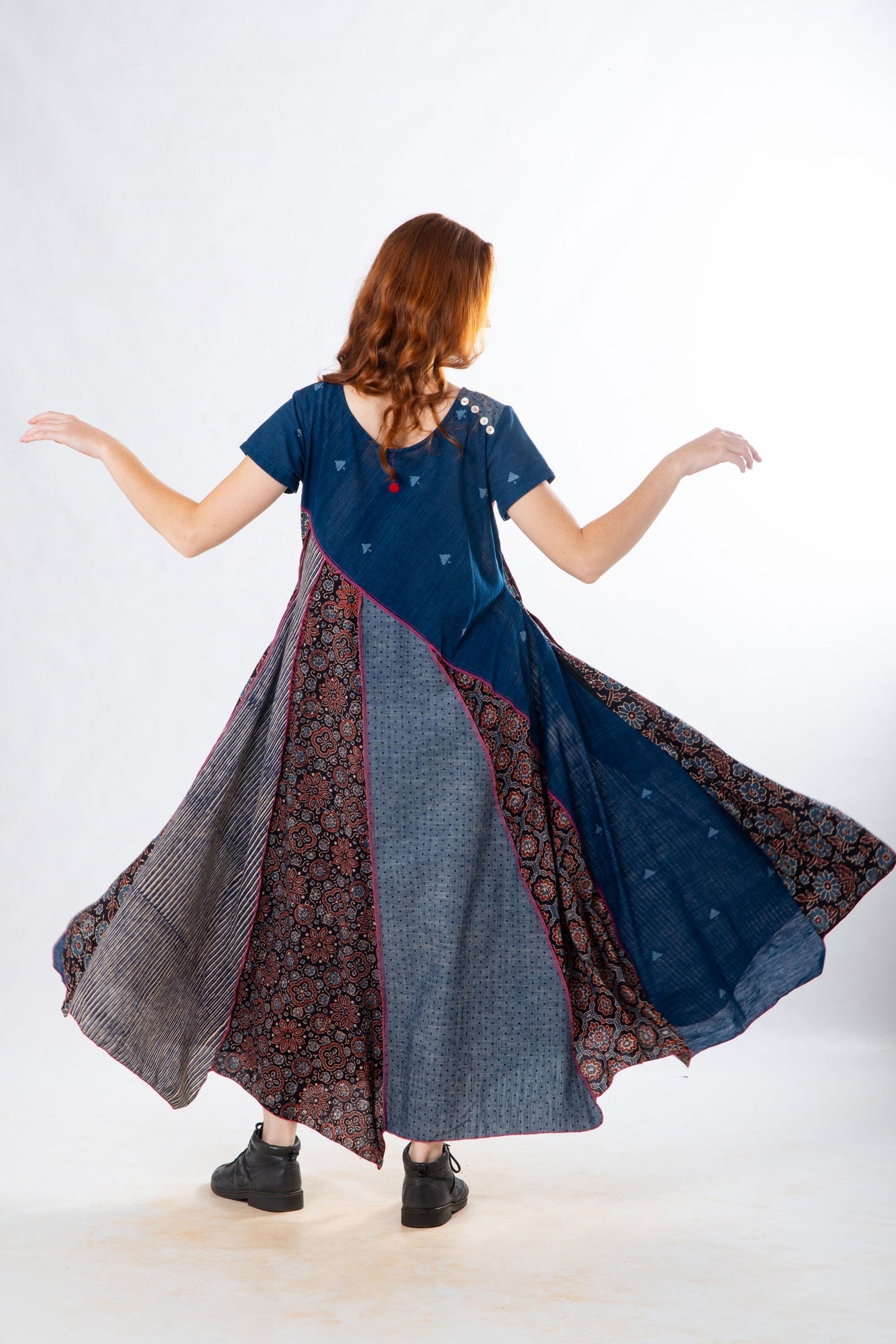 Indigo Panelled Craft Dress