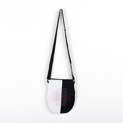 Black and White Hand Embroidered Sling Bag