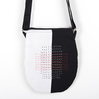Black and White Hand Embroidered Sling Bag