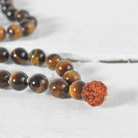 Tiger Eye Mala with Rudhraksh