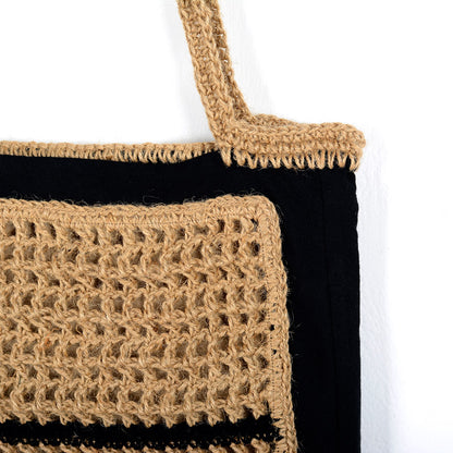 Hand-Crocheted Fabric & Jute Tote Bag