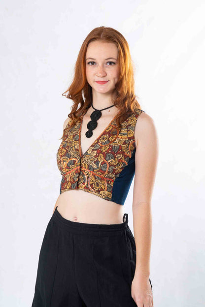 Set of 2- Kalyani Pazzao & Kalamkari Patch Crop Top