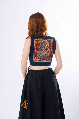 Set of 2- Kalyani Pazzao & Kalamkari Patch Crop Top