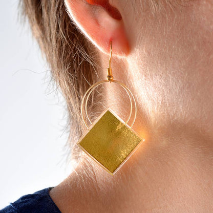 Square Hanging Earrings (Gold-in-Glass)