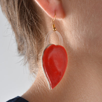 Rose Ceramic Necklace and Earrings Set (Red Glaze)