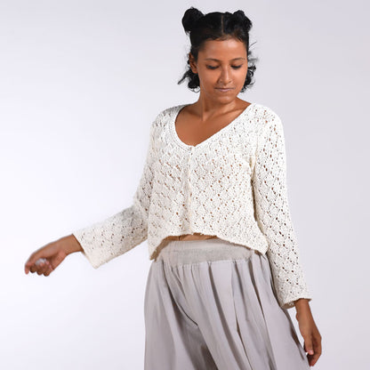 Botticelli Natural Lacy Organic Cotton Hand Knit Top