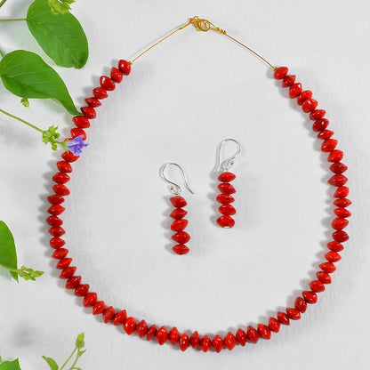 Seed Necklace with Earrings - Single Layer Red Seeds